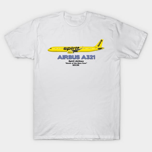 Airbus A321 - Spirit Airlines "Home of the Bare Fare" T-Shirt by TheArtofFlying